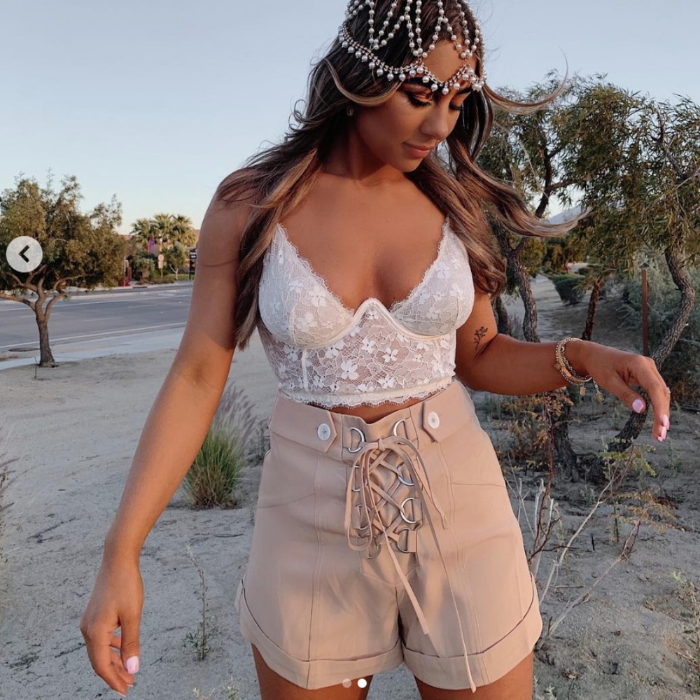 Revolve Beige Lace Up Shorts